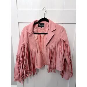 Chartou Pink Fringe Faux Suede Western Fringe cowgirl Jacket